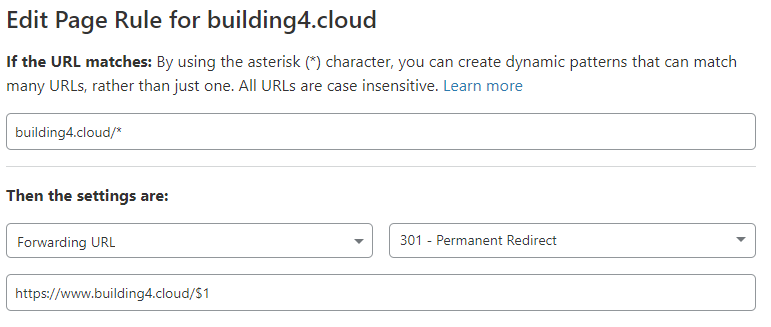 URL Forwarding configuration for building4.cloud